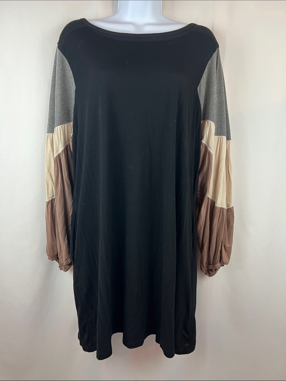 Long sleeve color block dress with pockets